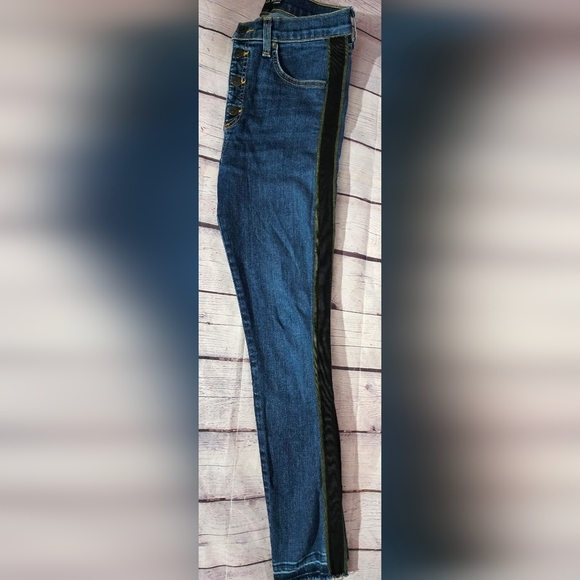Veronica Beard Debbie Skinny Blue Jeans with Gold Stripe Raw Frayed Hem Sz 28 - Picture 3 of 9